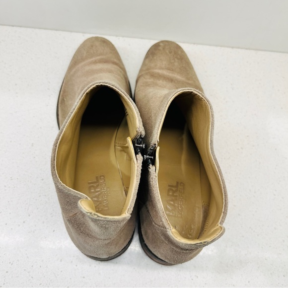 Karl Lagerfeld Ankle Boot Tan Gray Suede Genuine Leather Classic Side Zip Sz 5.5 - Picture 10 of 16